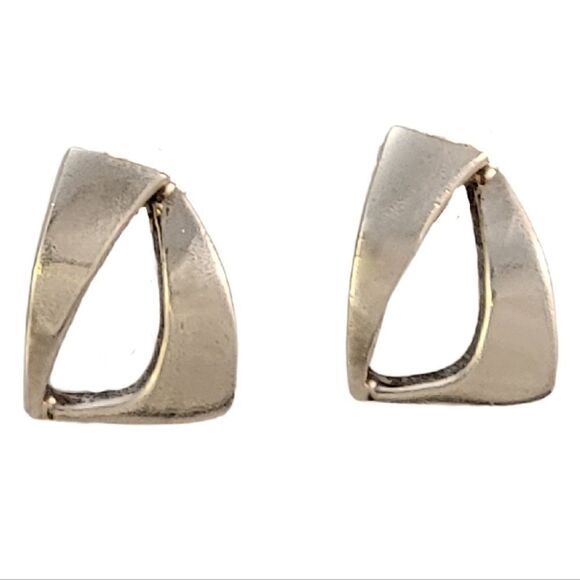 Sterling Contemporary Rounded Geometric Post Earrings - Picture 1 of 5